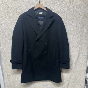 Braveman Men’s Large Black Wool Blend Double Breasted Peacoat Overcoat